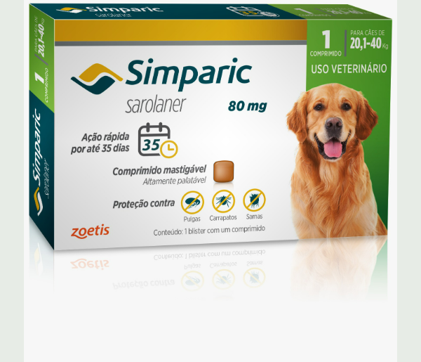 Simparic Comprimido contra Pulgas e Carrapatos para cães de 20.1 a 40 kg